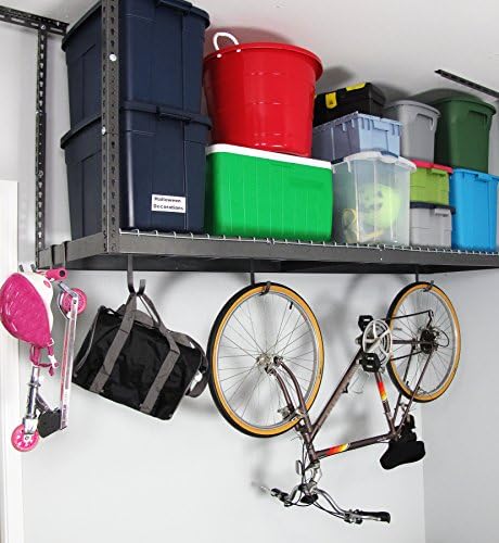 saferacks 2x8 overhead garage storage rack, gray, 12"-21" on a desk or shelf