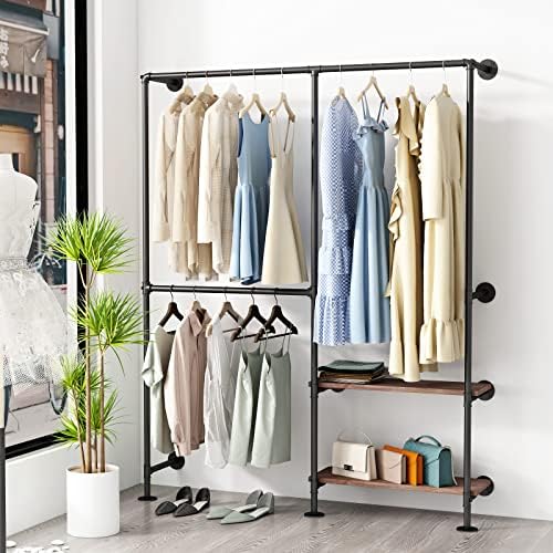industrial pipe clothes racks with black shelves, industrial, package contents