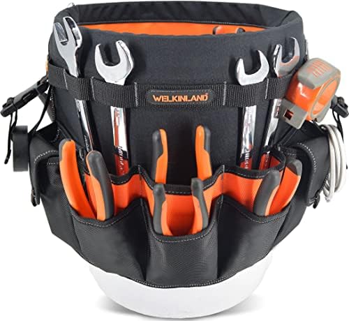 welkinland 5 gallon bucket tool organizer, 47-pocket 15l shown in use