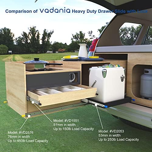 vadania 60" industrial grade heavy duty drawer slide, front angle view