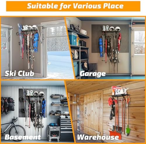 plkow wall-mounted ski and snowboard storage rack, 2-pack, close-up detail