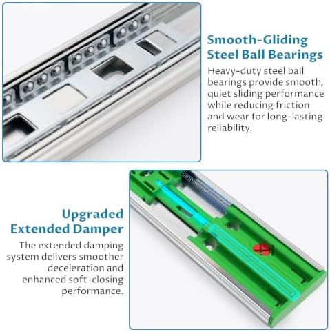 onemake 18 inch soft close side mount drawer, close-up detail