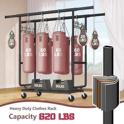 hoctieon 2-minute assembly double rod clothes rack, heavy, side view
