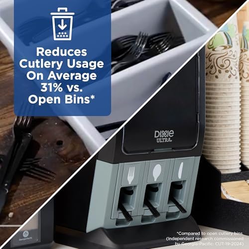 dixie ultra® smartstock® mini tri-tower cutlery dispenser by on a desk or shelf