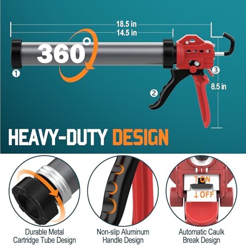 20 oz sausage caulk gun, one-touch drip-free | showing dimensions