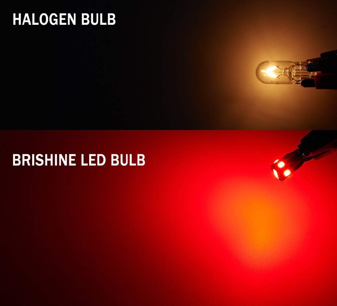 300LM Extremely Bright Canbus Error Free 194 168 2825 W5W T10 LED Bulbs Brilliant Red 9-SMD 2835 Chipsets for Map Dome Rear Side Marker Lights, Tail Center High Mount Stop Lights (Pack of 4)