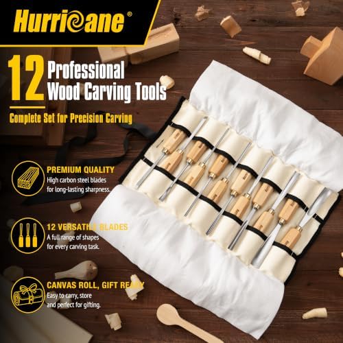 hurricane 12-piece starter wood carving tools set, professional shown in use