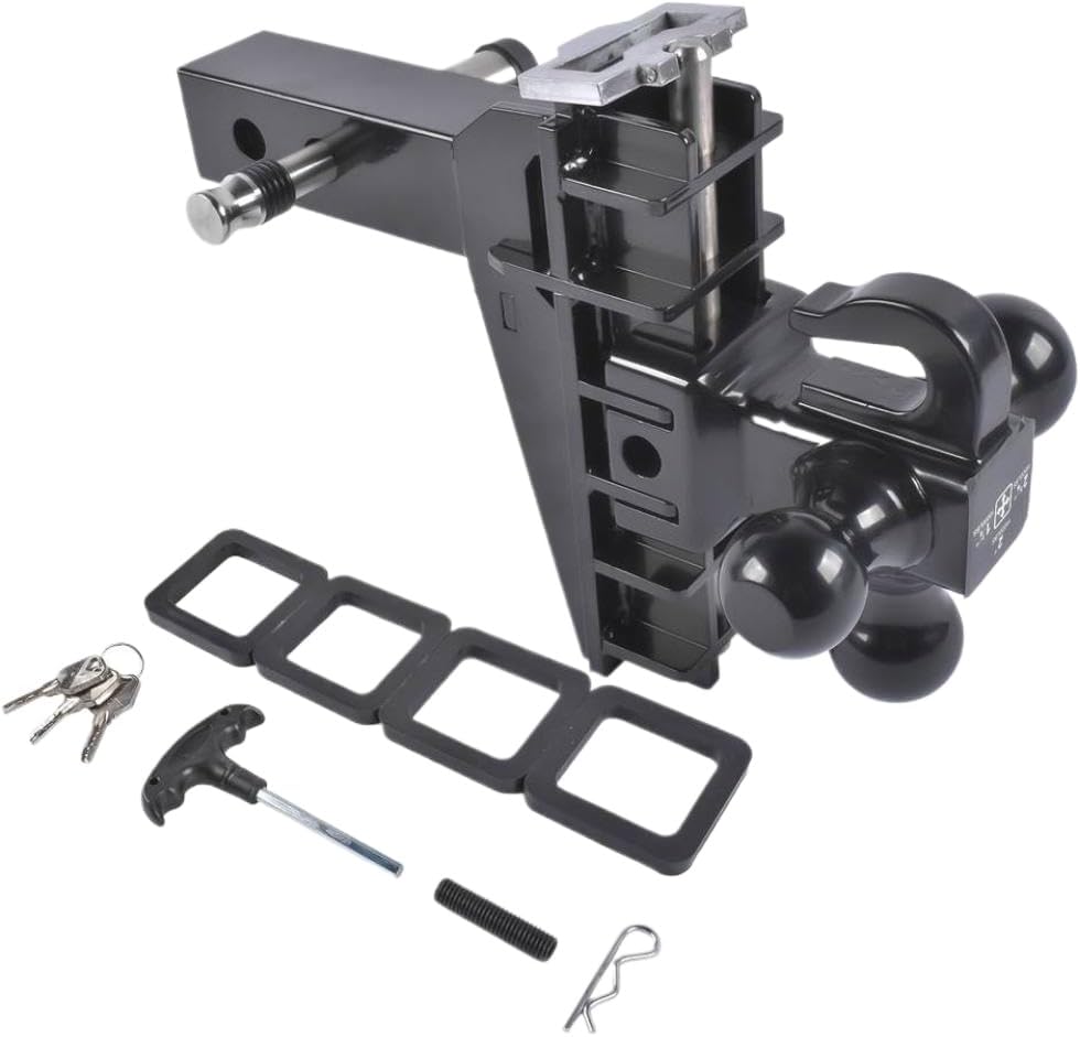 Tri-Ball Drop Hitch with Hook 2 Inch Receiver 6 Inch Drop 17000 LBS GTW Class 3 Tow Hitch