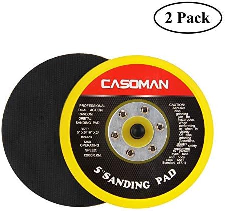 CASOMAN 5-Inch DA Polisher & Sander Pad - Hook & Loop Face - Random Orbital Backing Plate, 5/16''-24 Threads, 2 PCS Set