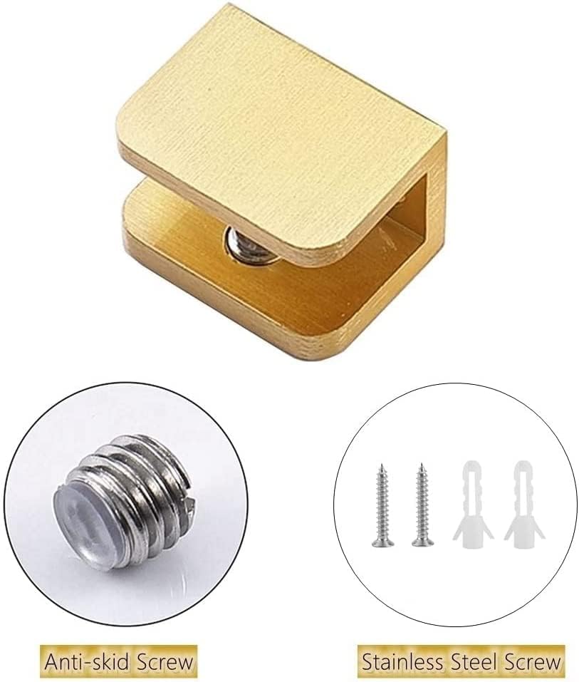 glass shelf clamp, gold u clamp bracket clip, side view