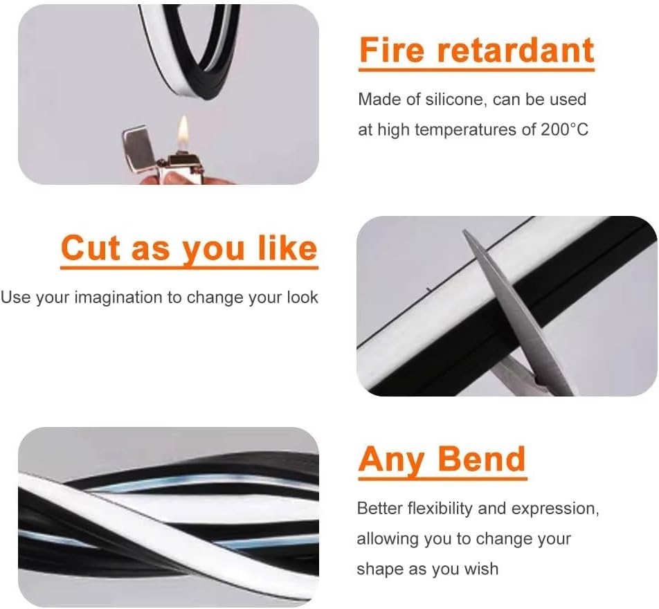Black Neon LED Strip Light Cover - Flexible Silica Gel Tube 1pcs | T1616-3Side-1M
