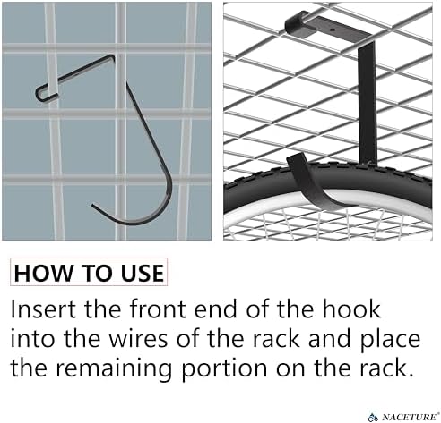 naceture garage ceiling rack bike hooks, 8 pack, close-up detail