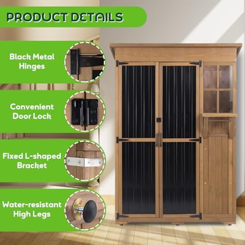 large outdoor storage cabinet waterproof with shelves, outside showing dimensions