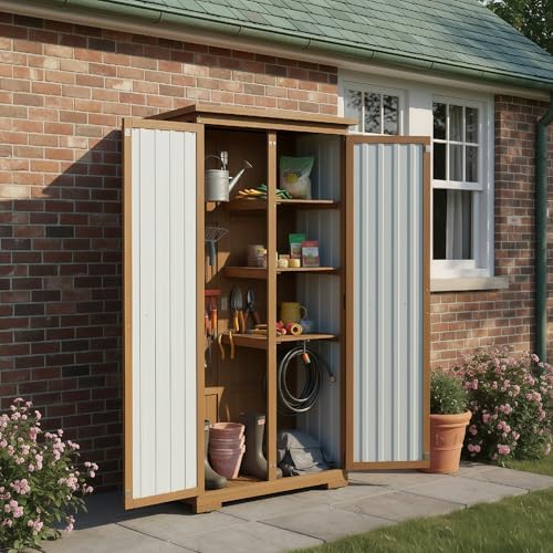 outdoor storage cabinet, wood & metal storage shed, package contents