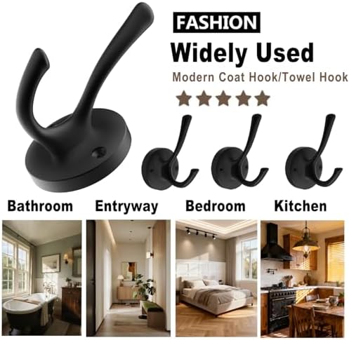 tofiigrem black wall hooks, 6 pack coat towel on a desk or shelf