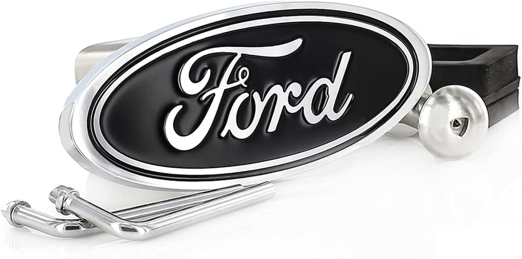 Ford Oval Hitch Cover Plug for Trailer Towing Black Solid Brass Stainless Steel Post (2 Inch)