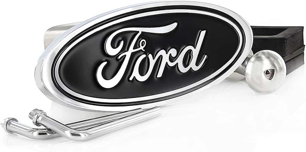 Ford Oval Hitch Cover Plug for Trailer Towing Black Solid Brass Stainless Steel Post (2 Inch)