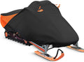 Trailerable Waterproof Snowmobile Cover, Compatible with Polaris Ski Doo Arctic Cat Yamaha, Windproof Snowshield Cover with Windproof Buckles (130''L × 51''W × 48''H) Black and Orange