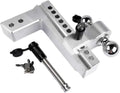 Silver Adjustable Trailer Hitch for 2.5 Inch Receiver 10 Inch Drop Rise with 2 Inch and 2-5/16 Inch Balls and 2 Latches Locks