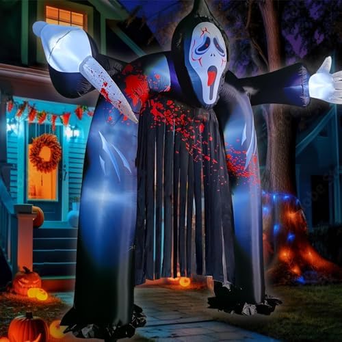 10 FT Halloween Inflatables Archway with Ghost and Build-in LEDs, Blow Up Yar...