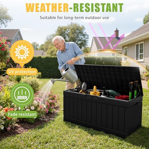 greesum outdoor storage box 82 gallon storage bin, close-up detail