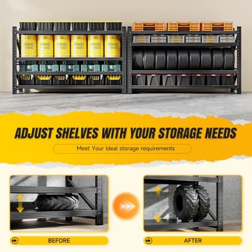 miiiko 75" w metal garage storage shelving unit,9000lbs showing dimensions