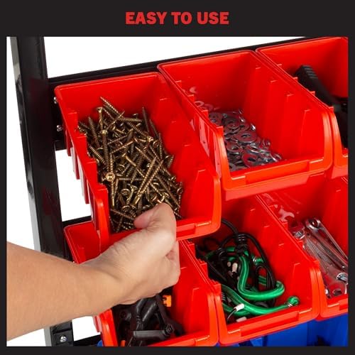 47-bin garage organization rack (15 large, 32 small), package contents