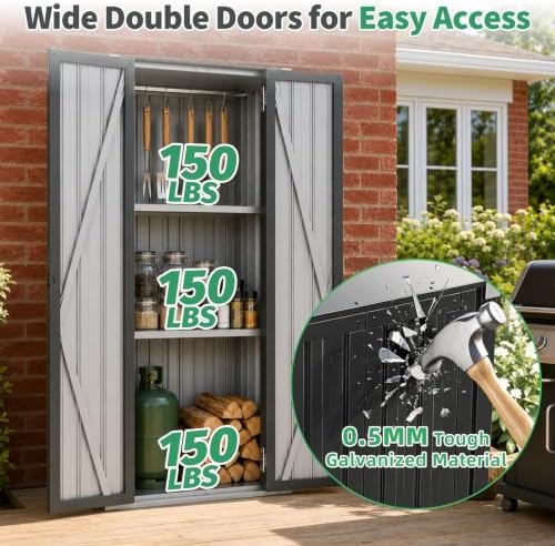 aecojoy outdoor storage cabinet waterproof, 70" vertical tall showing dimensions