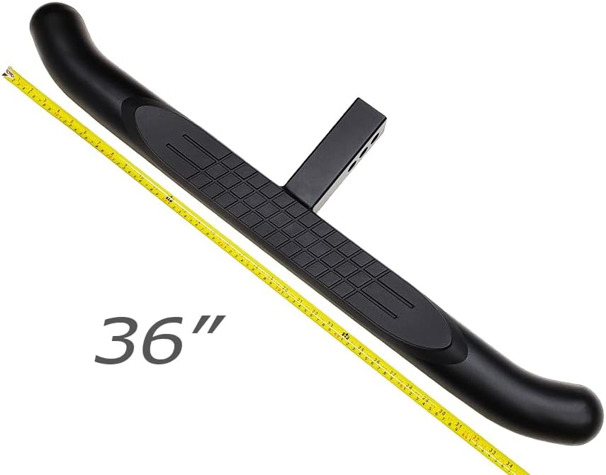 Black 36" Towing Hitch Trailer Tow Hitch Step Bar 3" Round Curved Rear Bumper Guard for 2" Receiver SUV Pickup Truck