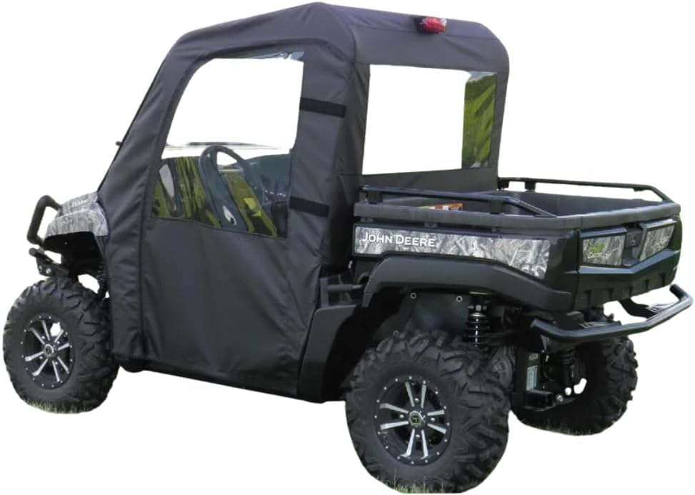 JDGX15-GX2-CLR+JDGX15-FCF-BLK 2 Pc General-Purpose Windshield & Full Cab Enclosure door panels, a back panel, and soft top for 2015-2024 John Deere Gator HPX/XUV 615E, 625i, 815E, 825i, 855d
