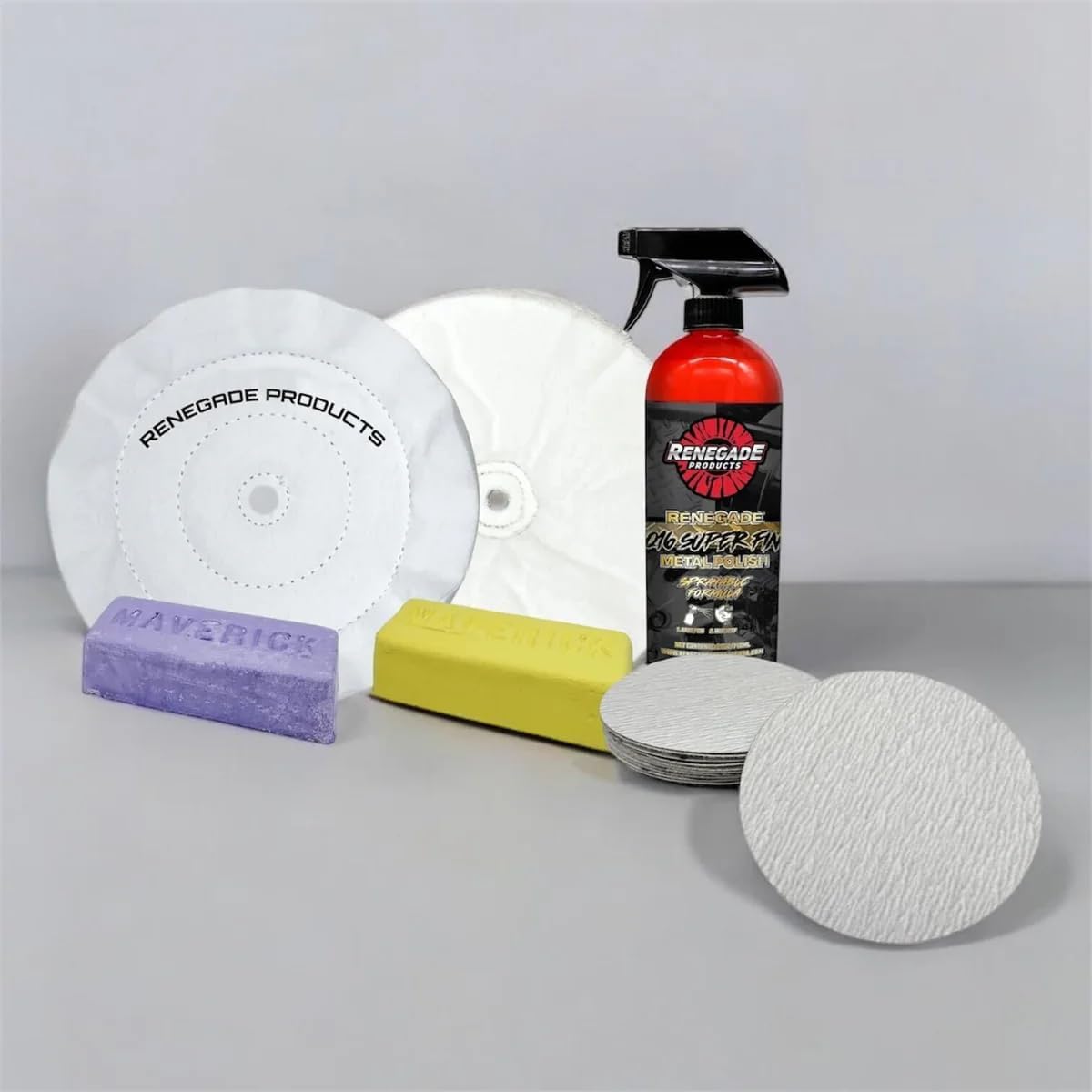 Renegade Products Mo’ Money Gold Standard Bundle | Complete Aluminum & Stainless Steel Polishing Kit with Buffing Wheels, Compounds, Q16 Spray Polish & Sanding Discs | High-Luster Mirror Shine System