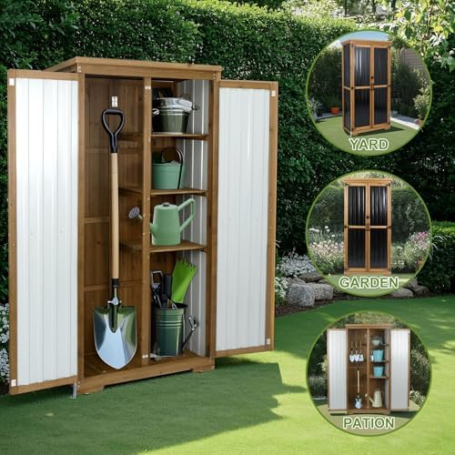 outdoor storage cabinet with shelf, wood & metal, package contents