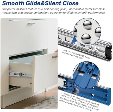 5 pairs soft close drawer slides 22 inch showing dimensions