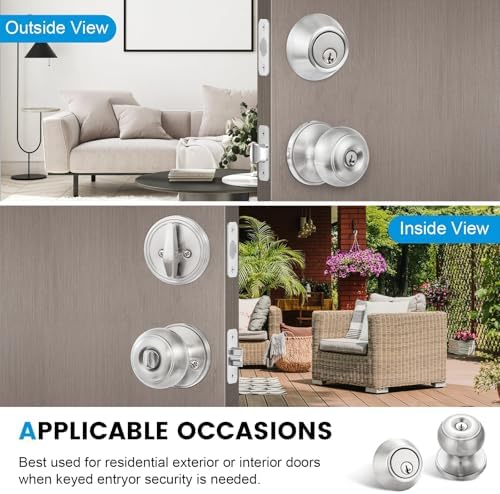 plustool 4 pack exterior door lock set, satin, front angle view
