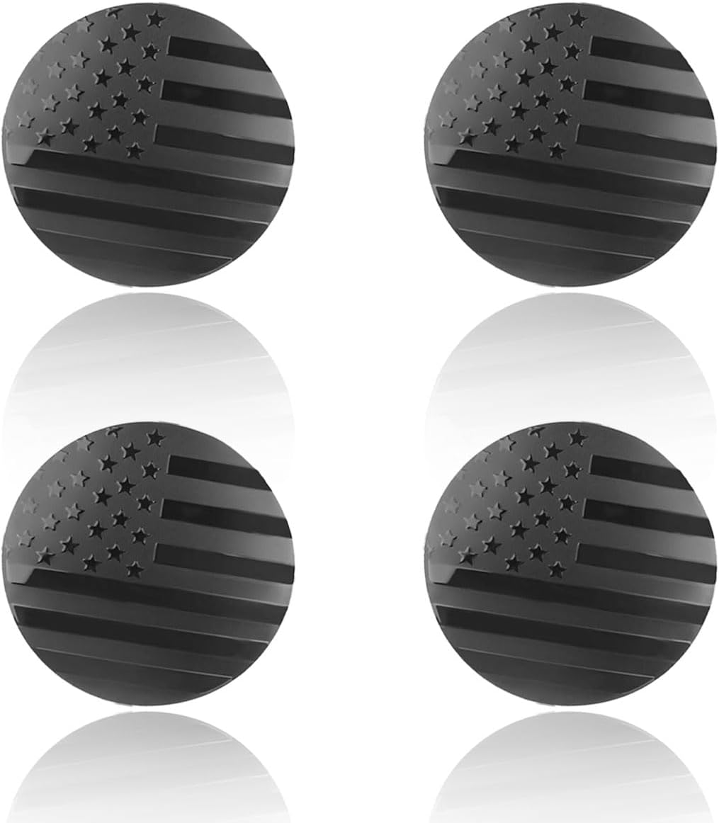 4PCS 56mm American Flag Wheel Hub Center Cap Sticker (Black Flag) | Waterproof Automotive Wheel Rim Center Cover, Universal Auto Exterior Decoration Decal Accessories for Car Truck SUV