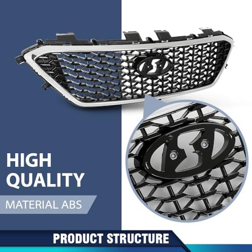 PIT66 Front Bumper Upper Grille Fit Hyun.dai Sonata 2015-2017 | Fits 2015-2017 Sonata Models Without Radar Hole, Black and Chrome Finish, Direct Replacement