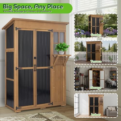 large outdoor storage cabinet waterproof with shelves, outside on a desk or shelf