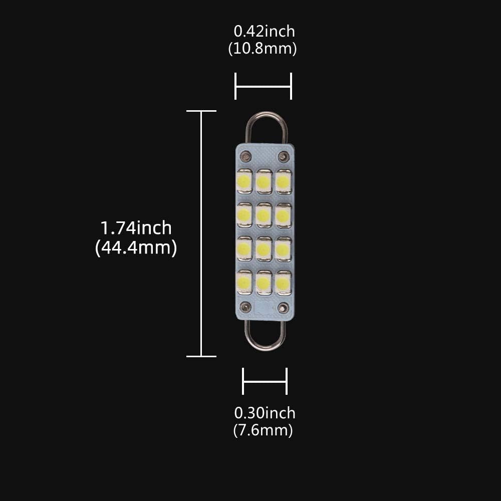 GrandviewTM 10 X 44mm(1.73") 12-SMD 1210 3528 Chip Rigid Loop Festoon LED Bulbs for Car Interior Light Dome Map Light Door Courtesy Lights 561 562 567 (White)