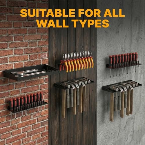 wall mount screwdriver organizer, plier organizer, hammer rack, front angle view