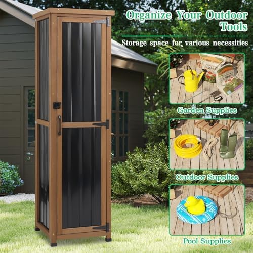 tall outdoor storage cabinet, weatherproof wooden garden potting, view 9