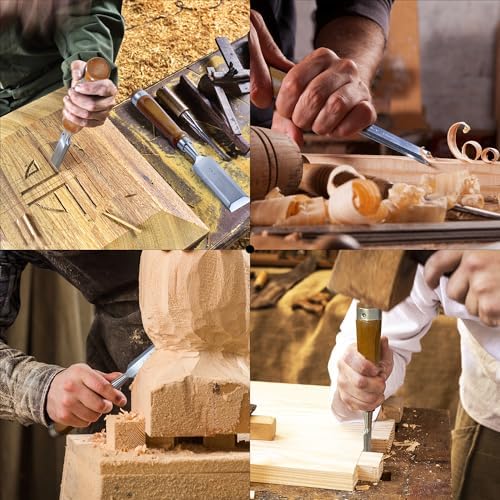 cr-v60 steel wood chisel set with sharpening kit, front angle view