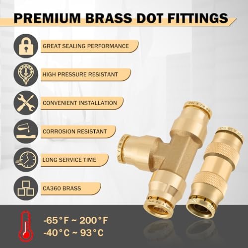 cheemuii 35pcs brass dot air line fittings kit showing dimensions