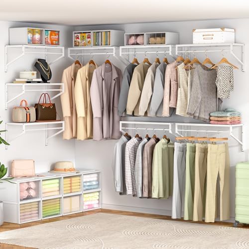 threehio expandable closet shelves wall mounted, 2 pack on a desk or shelf