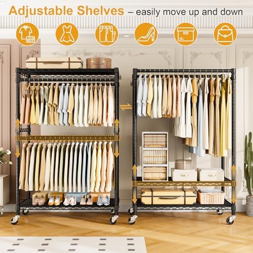 ulifhome rolling clothes rack, clothing racks for hanging, close-up detail