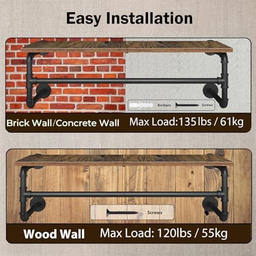 clothes rack wall mounted, 29.1in shelf with hanging showing dimensions