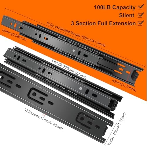 22 inch drawer slides 4 pairs (8pcs) 3 shown in use