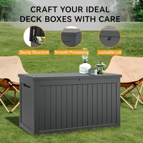 300 gal deck box,outdoor storage box waterproof lockable,gas, close-up detail