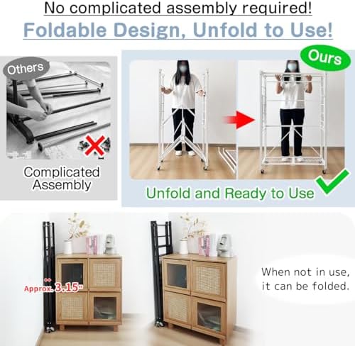 lumizone folding clothing rack with wheels expandable black shown in use