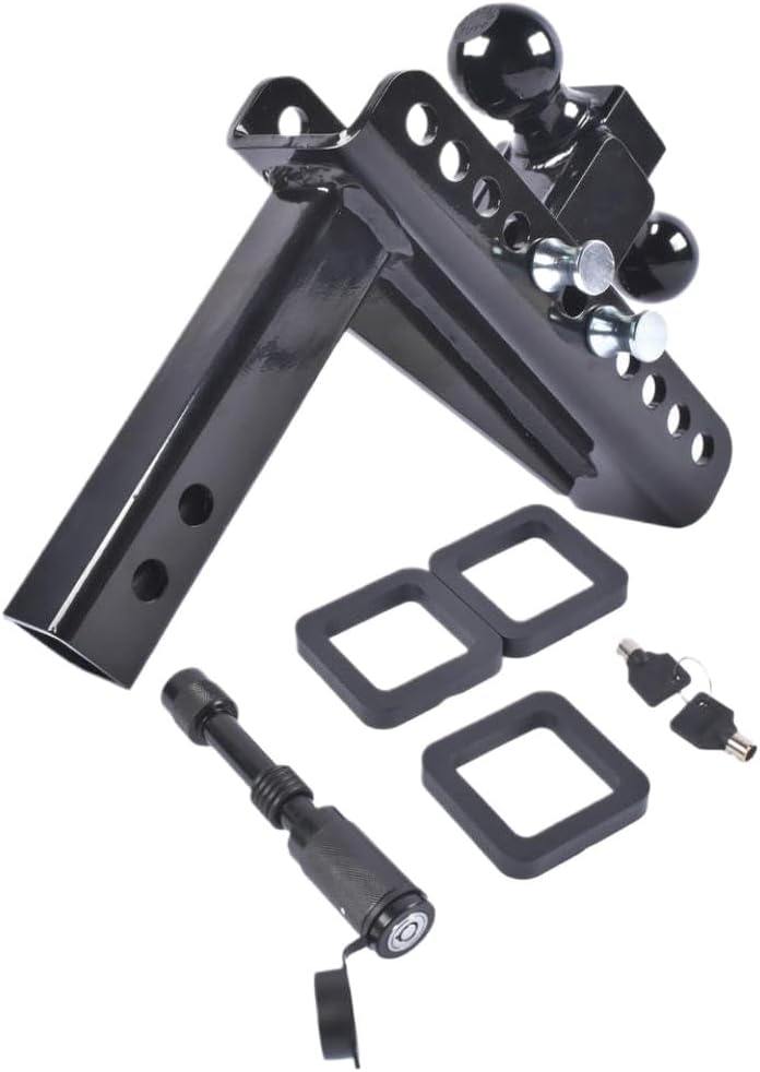 Black Adjustable Trailer Hitch Drop Tow Hitch Fits 2 Inch Receiver 8 Inch Drop Rise 2 Inch and 2 5 16 Inch Ball Hitches 20000 LBS