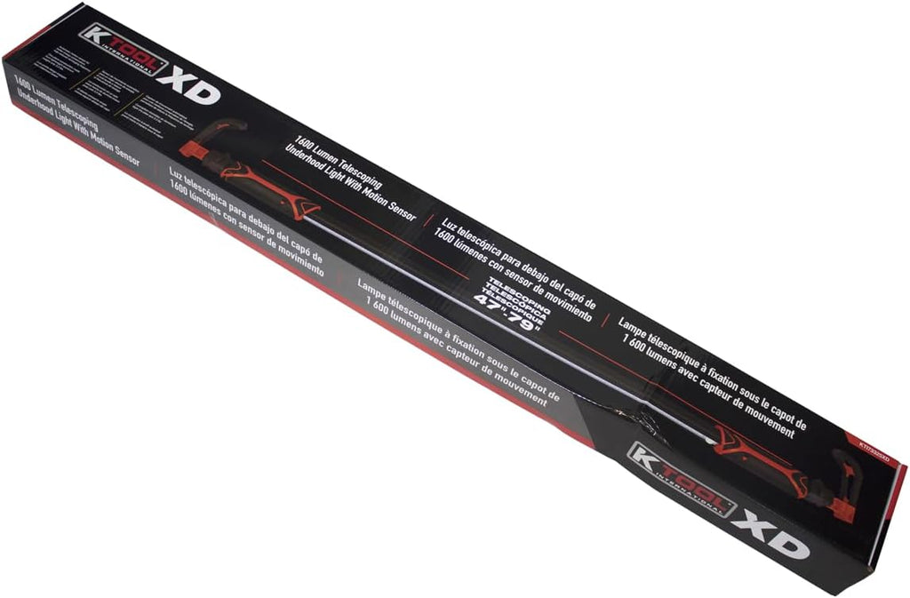 K Tool International 73325XD ISN Underhood Work Light 1600 Lumen Motion Sensor Telescoping 47 to 79 Inch Adjustable Angle Low Profile Aluminum Rechargeable Shop Light